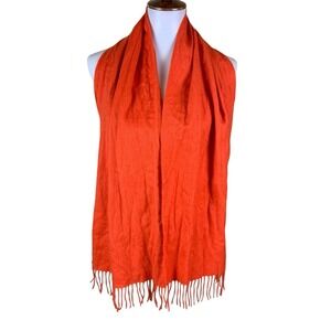 Lona Scott 100% Cashmere Orange Fringe Scarf Soft Luxury Winter Wrap Shawl
